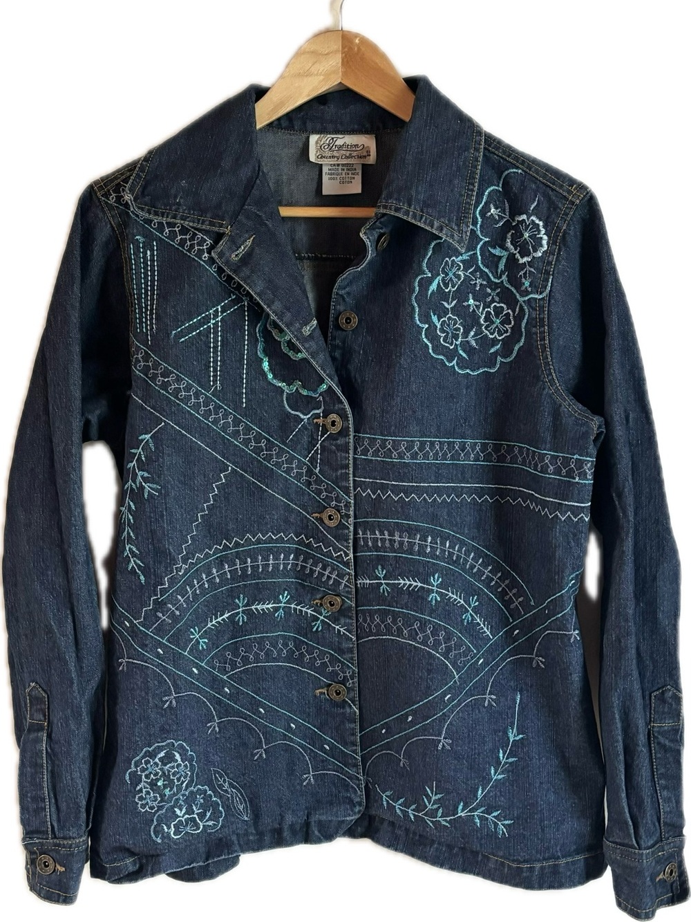 Tradition Country Collection Embroidered Denim Jacket in Deep Indigo